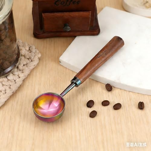 Vintage Coffee Measuring Spoon - 304 Stainless Steel, Coffee Scoop，10g Capacity, Walnut Handle - Perfect for Coffee, Tea, and More (iridescent)