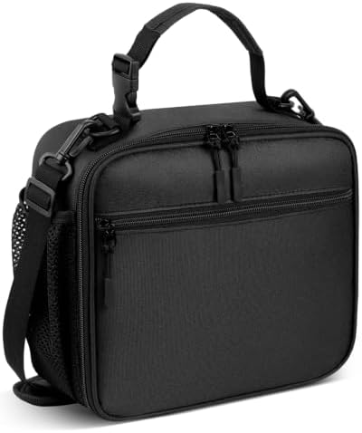 Insulated Lunch Box for Men Small, Black Mens Lunch Bag with Strap