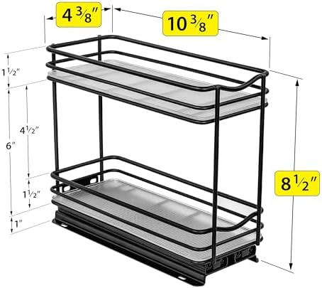 LYNK PROFESSIONAL® Pull Out Spice Organization for Cabinets - 4-3/8 inch Wide – Spice Rack for Inside Cabinets, Slide Out Spice Rack Organizer for cabinet – Pull Out Spice Rack, Sliding 2 Tier Black