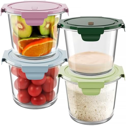 3Cup/23oz Glass Meal Prep Containers with Vented Lids Food Storage, 4 PACK