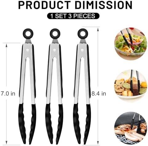 HOTEC Small Silicone Kitchen Tongs 7-Inch Mini Serving Tongs, Set of 3