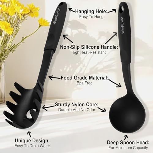 Pasta Fork and Soup Ladle Set, 2 PCS Kitchen Pasta Spoon Spaghetti Strainer