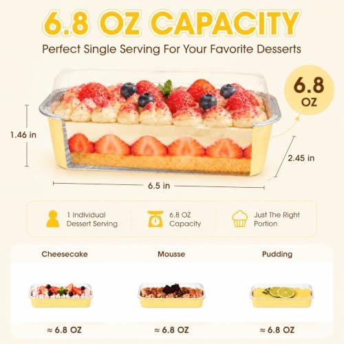 100 Pack Mini Cake Pans with Lids and Spoons, Disposable Aluminum Foil Cake Tins（6.8oz） Mini Loaf Pans with Lids for Party, Wedding, Birthday