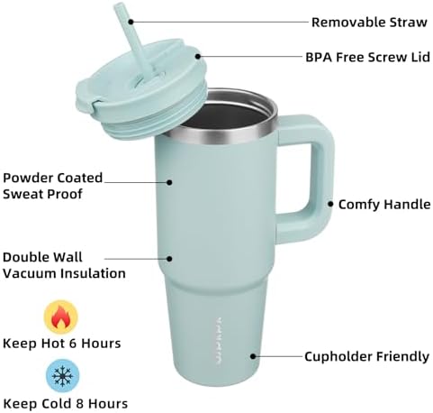 BJPKPK 30 oz Insulated Tumbler with Handle & Straw, Stainless Steel