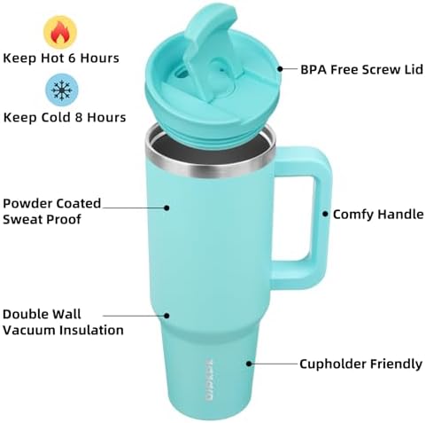 BJPKPK 40 oz Insulated Tumbler with Handle & Straw, Stainless Steel