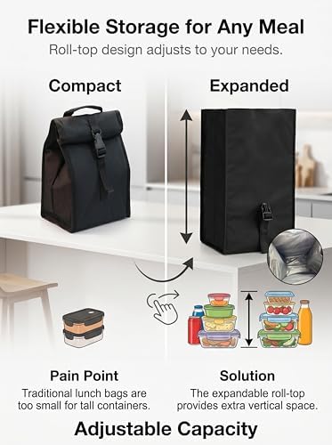 ZM-YOUTOO Insulated Foldable Lunch Bag- Lightweight Portable with Adjustable Shoulder Strap Lunch Box for Men, Women, Office, Work, Picnic, Hiking and Beach