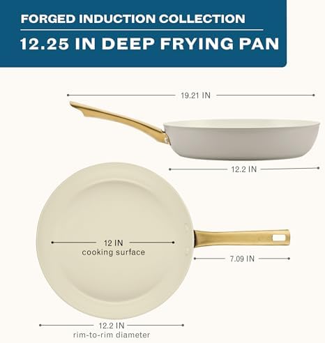 Farberware Forged Induction Ceramic Nonstick Fry Pan/Skillet, Dishwasher Safe, Gold Color Stainless Steel Handle, 12.25 Inch Frying Pan - Taupe