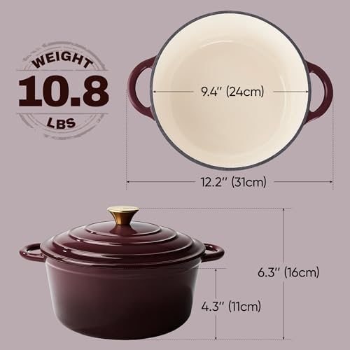 Vintage Style 4.5 Quart Dutch Oven Pot with Lid, Non Stick Enameled Cast Iron Dutch Oven for Bread Baking, Heavy-Duty, Oven Safe Ceramic Cookware Up to 500°F for Baking, Braising, Stews, Roasting, Fig