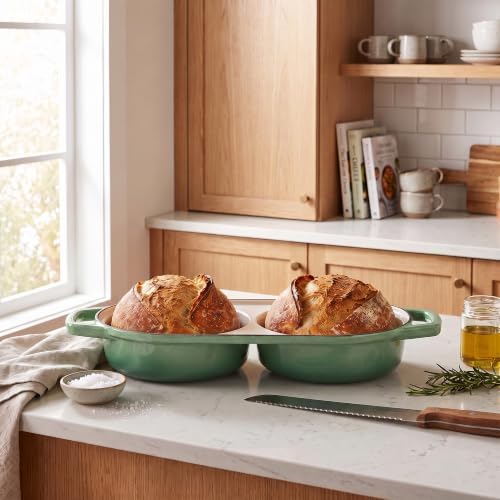 EDGING CASTING Enameled Cast Iron Double Bread Dutch Oven, Sage Green