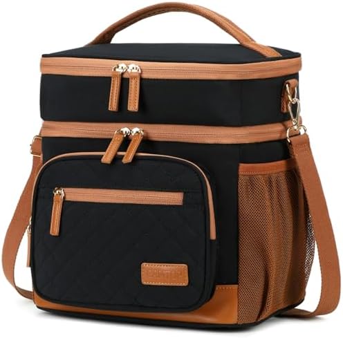 CAMTOP Lunch Box for Women Men Insulated Lunch Bag Lunch Tote Bag Leakproof Thermal Cooler Large Capacity for Travel Work School Picnic (Black Brown - 2 Deck, XX Large - 2 Deck)