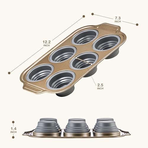 2-Pack Foldable Nonstick Silicone Muffin Pans For Baking, 6 Cups Cupcake Tin, Egg Molds, Baking For Brownies. Easy To Pop And Clean. Dishwasher Safe BPA Free.