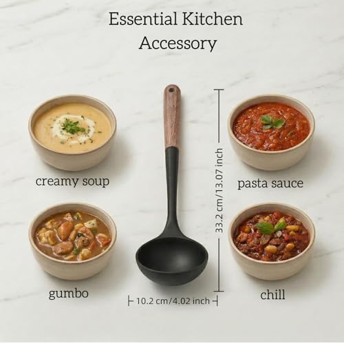 LorisArm Large 13" Soup Ladle Spoon, 8 Ounce Wooden handle Silicone Ladle Spoons Non Stick Kitchen Utensils.