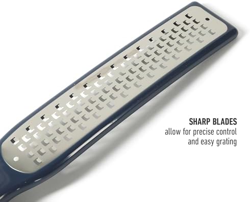 Calphalon Prime Stainless Steel Handheld Grater Lemon Zester W/Cover & Rubber Handle - Navy Blue