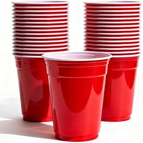 Disposable Plastic Party Cups, Red, 12oz, 100 Count, Party Cups for Large Gatherings, Picnics, BBQ, Birthdays and More