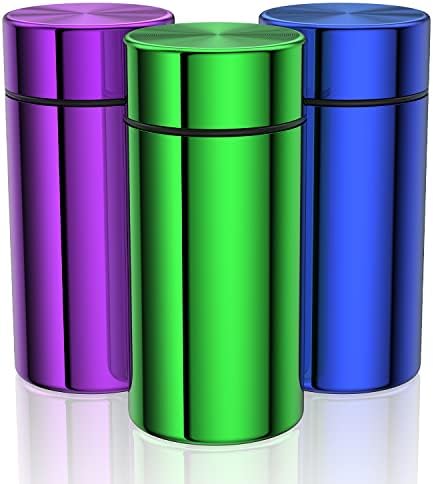 TecQach Portable Aluminum Storage Jar 3-Pack,Airtight Smell Proof Container, Metal Waterproof Small Bottle Multipurpose Container for Coffee & Teas, (Purple+Green+Blue)
