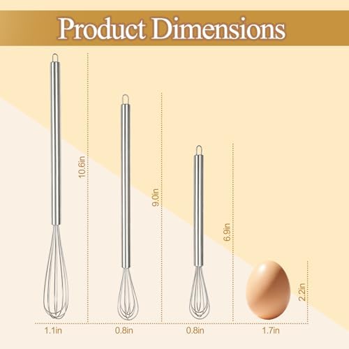 Whisks for Cooking, 3 Pack Mini Whisk for Whisking, 7"+9"+11" Tiny Stainless Steel Wire Whisk Set for Baking, Blending Eggs & Sauces, Heavy Duty Rust Proof