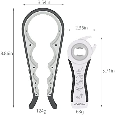 Jar Opener Bottle Opener for Weak Hands, 5 in 1 Multi-Function Can Opener Bottle Opener Kit with Silicone Handle Easy to Use for Children, Elderly and Arthritis Sufferers (White)