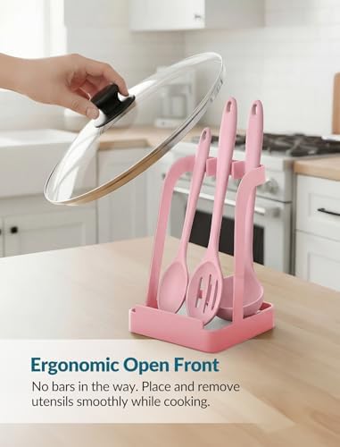 NiHome Pot Lid & Spoon Rest, Diatomite Tray Ladle Holder, Stove Top, Pink