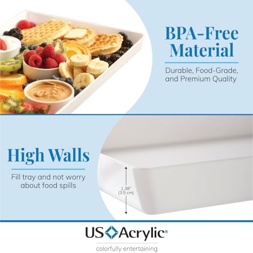 US Acrylic White Plastic Serving Trays (Set of 4) 15” x 10” | Large Unbreakable Reusable Rectangular Party Platters | Serve Appetizers, Fruit, Veggies, & Desserts | BPA-Free & Made in USA (Pack of 2)