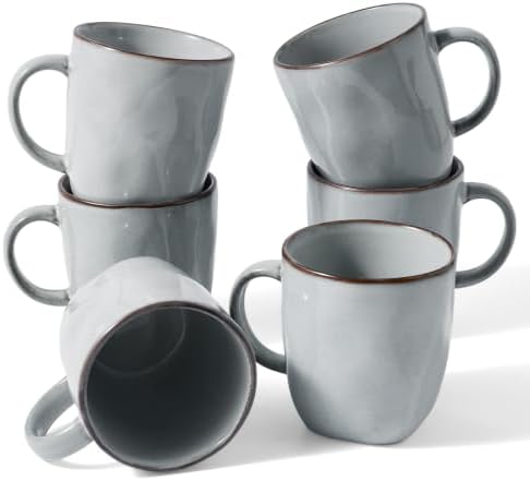 famiware Coffee Mugs Set of 6, Ocean Square 13oz Coffee Cup Set with Handle