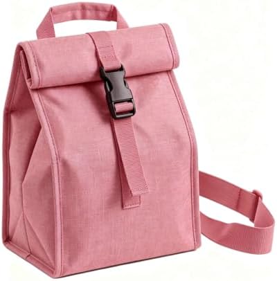 ZM-YOUTOO Insulated Foldable Lunch Bag- Lightweight Portable with Adjustable Shoulder Strap Lunch Box for Men, Women, Office, Work, Picnic, Hiking and Beach (Pink(Hard Fabric))