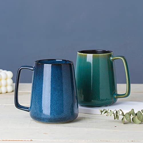 24 oz Large Ceramic Coffee mugs, Extra Large Cup, Big Handle (24 oz blue)