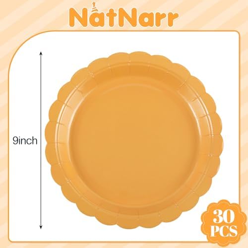 NatNarr 30 Pk Orange Plates 9" Scalloped Fall Thanksgiving Dessert Plates