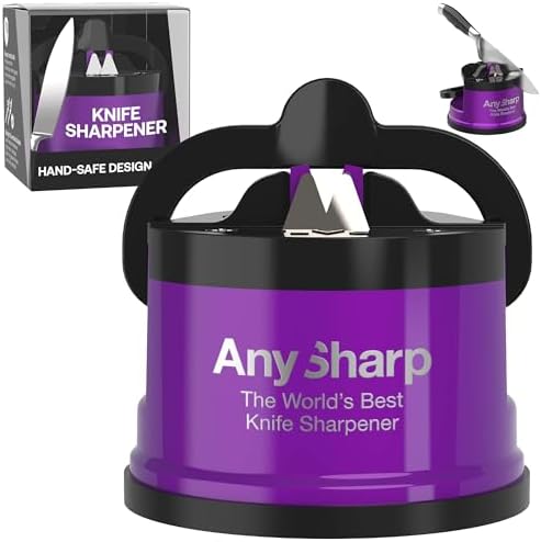 AnySharp – Pro – Easy to Use, Hands Free Knife Sharpener - Purple (UV)