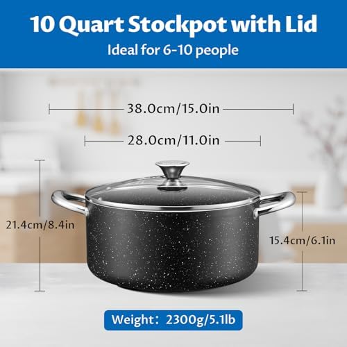 BEZIA 10 Quart Nonstick Stock Pot with Lid, Large Induction Cooking Pot
