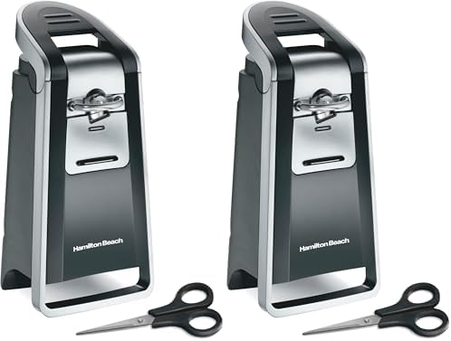 Hamilton Beach Smooth Edge Electric Automatic Can Opener for Kitchen with Easy Push Down Lever,Extra Tall,Includes Stainless Steel Scissors,Black and Chrome (76607),(Pack of 2)