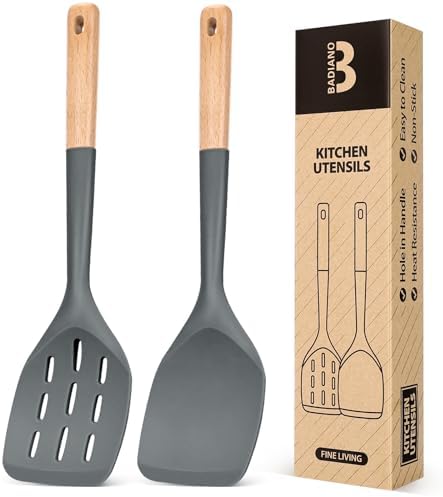 Badiano Silicone Spatula, Non Stick Turner for Cooking, Food Grade, Grey