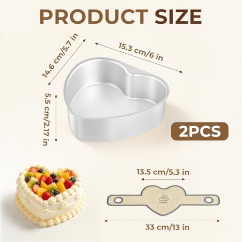 6 Inch Heart Shaped Cake Pan Set with Reusable Silicone Baking Mat（2 Pack）