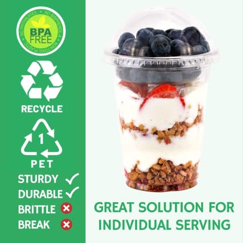 Aatriet 12 oz Clear Plastic Parfait Cups with Insert 3.25oz & Dome Lids No Hole - (50 Sets) Yogurt Fruit Parfait Cups for Kids, for Dips and Veggies, Take Away Breakfast and Snacks. No Leaking