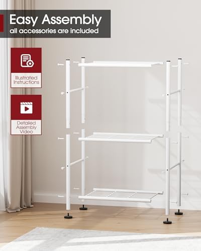 Sakugi 3-Tier Metal Storage Shelves Adjustable Feet, 18"x12"x30", White