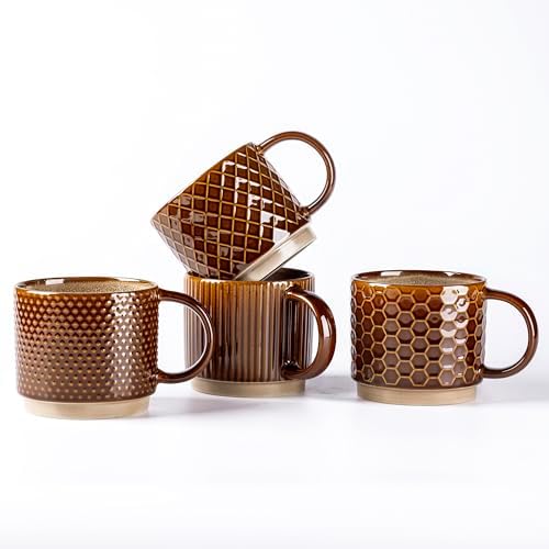 GBhome 6 OZ Stackable Coffee Mugs Set of 4, Ceramic Coffee Cups Set
