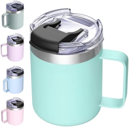 12oz Insulated Travel Coffee Mug with Handle, Seafoam