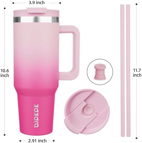 BJPKPK 40 oz Insulated Tumbler with Handle & Straw, Stainless Steel
