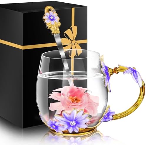 Women Glass Tea Coffee Pretty Cup Set Cute Mug Christmas Xmas Birthday Gift Great Mom Grandma Mimi Nana Gigi Grandmother Big Sister Law God Mother Day Aunt Artist Premium Practical Retirement Purple