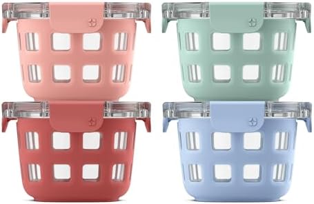 Ello Duraglass 2 Cup Glass Storage Containers with Lids, 4 Pack, Melon