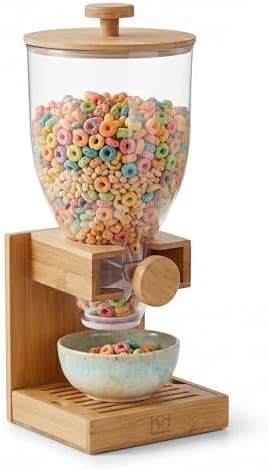 Honey-Can-Do Compact Dry Food Dispenser, Single Control & Snack Storage Container for Countertop or Pantry, Bamboo