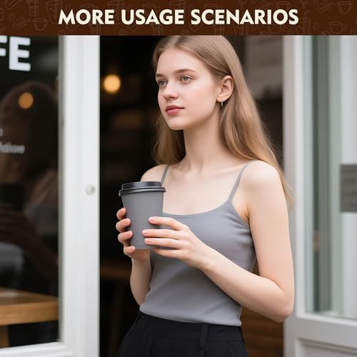 YEEHAW 16 oz Coffee Cups with Lids, Grey, 100 Pack
