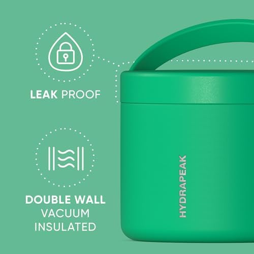 Hydrapeak 18oz Stainless Steel Vacuum Insulated Food Jar | Hot Food and Cold Food, Wide Mouth Leak-Proof Soup Container, 10 Hours Hot and 16 Hours Cold (Jade)