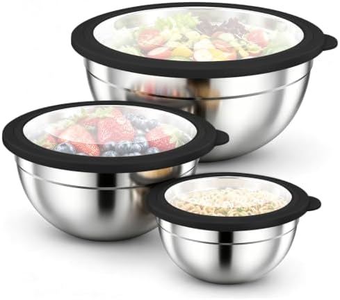 P&P CHEF Stainless Steel Mixing Bowls with Visible Airtight Lids, Black