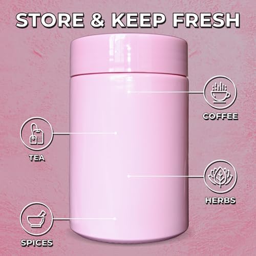 Treehouse Smell Proof Container (500mL) for Herbs, Spices, Coffee, Teas & More, Double Sealed Air Tight Jar, Thick UV Protection Glass, Smell Proof Herb Storage, x2 Resealable Smell Proof Bags (Pink)