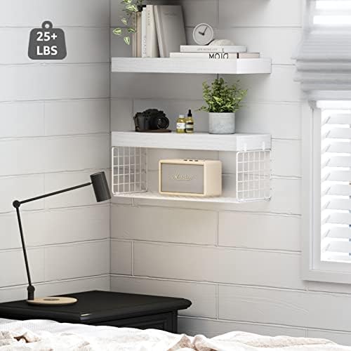 QEEIG Bathroom Shelves Over Toilet Wall Mounted (White, Set of 2, 15.7")