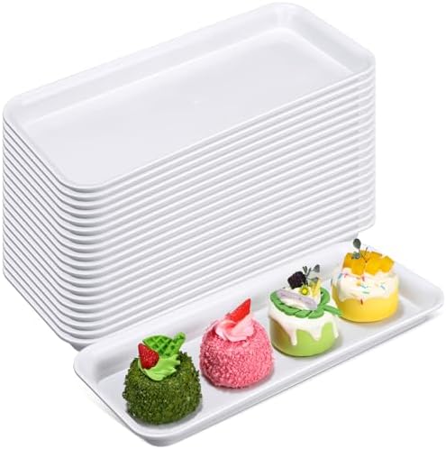 Ziliny 20 Pack Plastic Serving Trays for Party, Reusable Platters, White