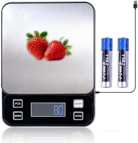 IP67 Waterproof Digital Kitchen Scale, 10kg/22lb Capacity with 0.1g Precision, Kitchen Scales for Food,Rechargeable Battery & 5 Units Conversion for Cooking, Baking - Food Scale