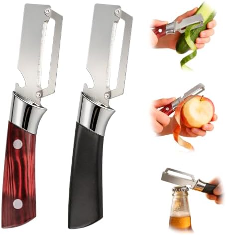 Vegetable Peeler, 2-in-1 Stainless Steel Potato Peeler with Bottle Opener, Multifunctional Kitchen Tool for Carrot Cucumber Pumpkin(2 Pack)