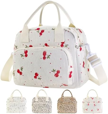 Mziart Lunch Box for Women Men, Cute Cherry Lunch Bag Large Leakproof Thermal Lunchbox Cooler Tote Bags with Adjustable Strap for Work Picnic Travel Beach