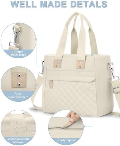 Capolo Lunch Bag for Women,Small Insulated Lunchbox Tote Reusable,M-White